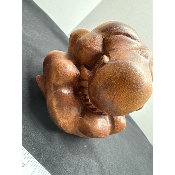 Weeping Crying Buddah Hand-Carved Natural Wood Thinker Sculpture - Picture 6 of 9